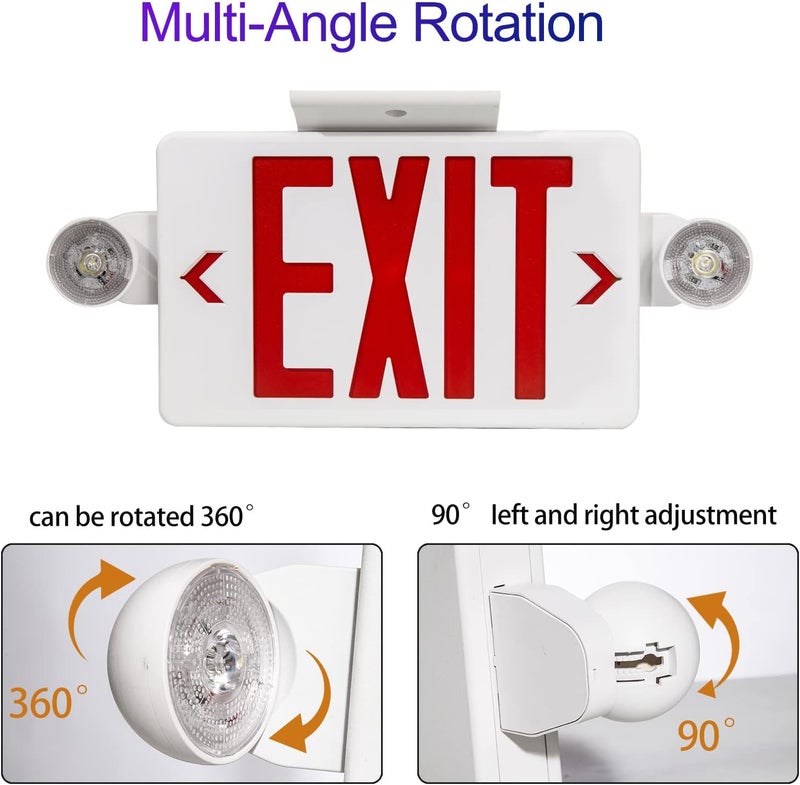 CM MZY LED Exit Sign with Emergency Lights,Exit Sign Light with Battery Backup, Red Letter Emergency Lights with Two Adjustable Heads,AC 120V/277V, UL Certified,1 Pack - Image 4